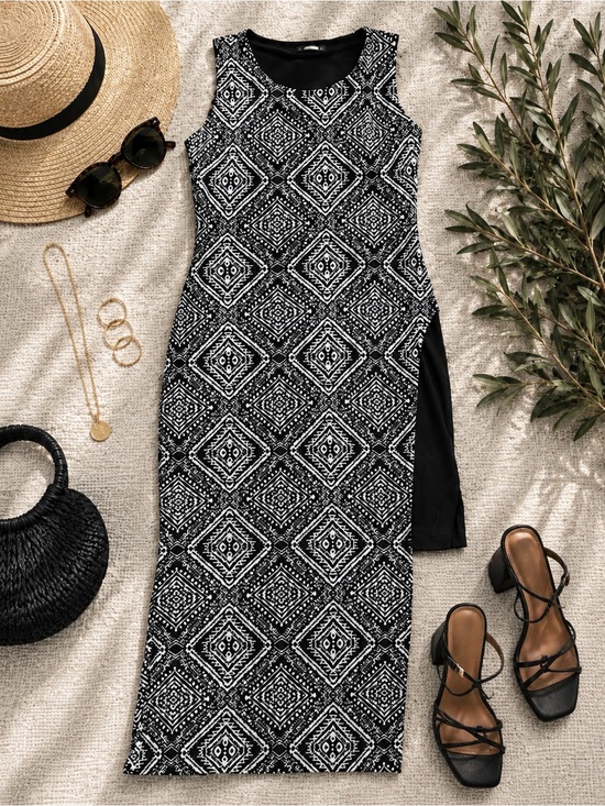 Tribal Dresses & Skirts - Tribal Black & White Geometric Maxi Dress
